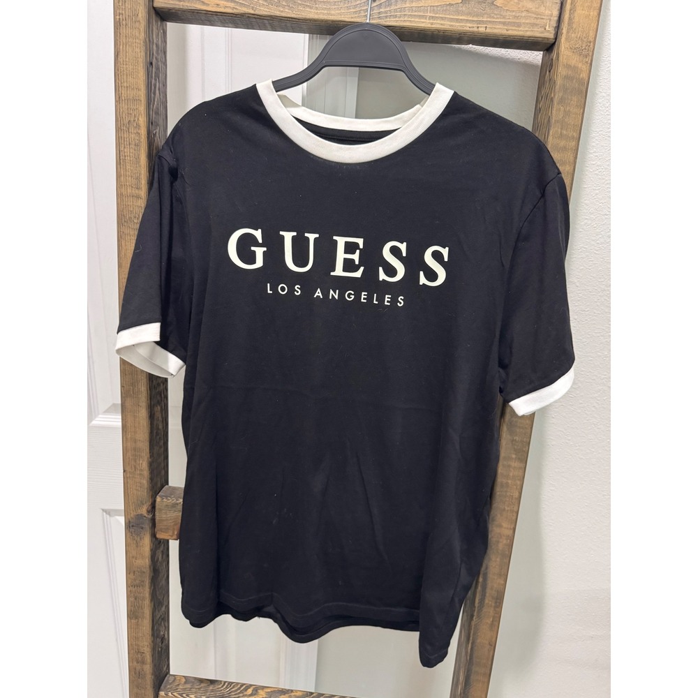 Guess Los Angeles Mens Black White Ringer Logo T-Shirt Size M T2GI93KAK90